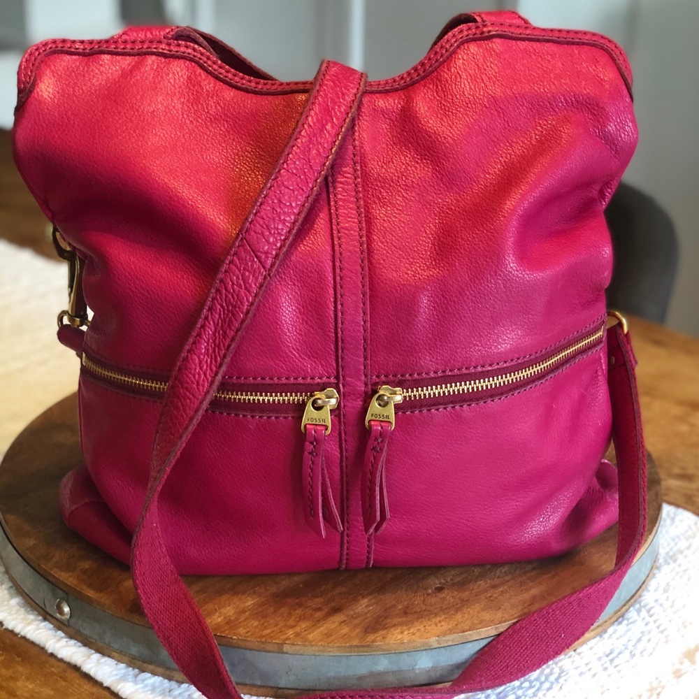 Fossil Pink Shoulder Bag with Gold Accents